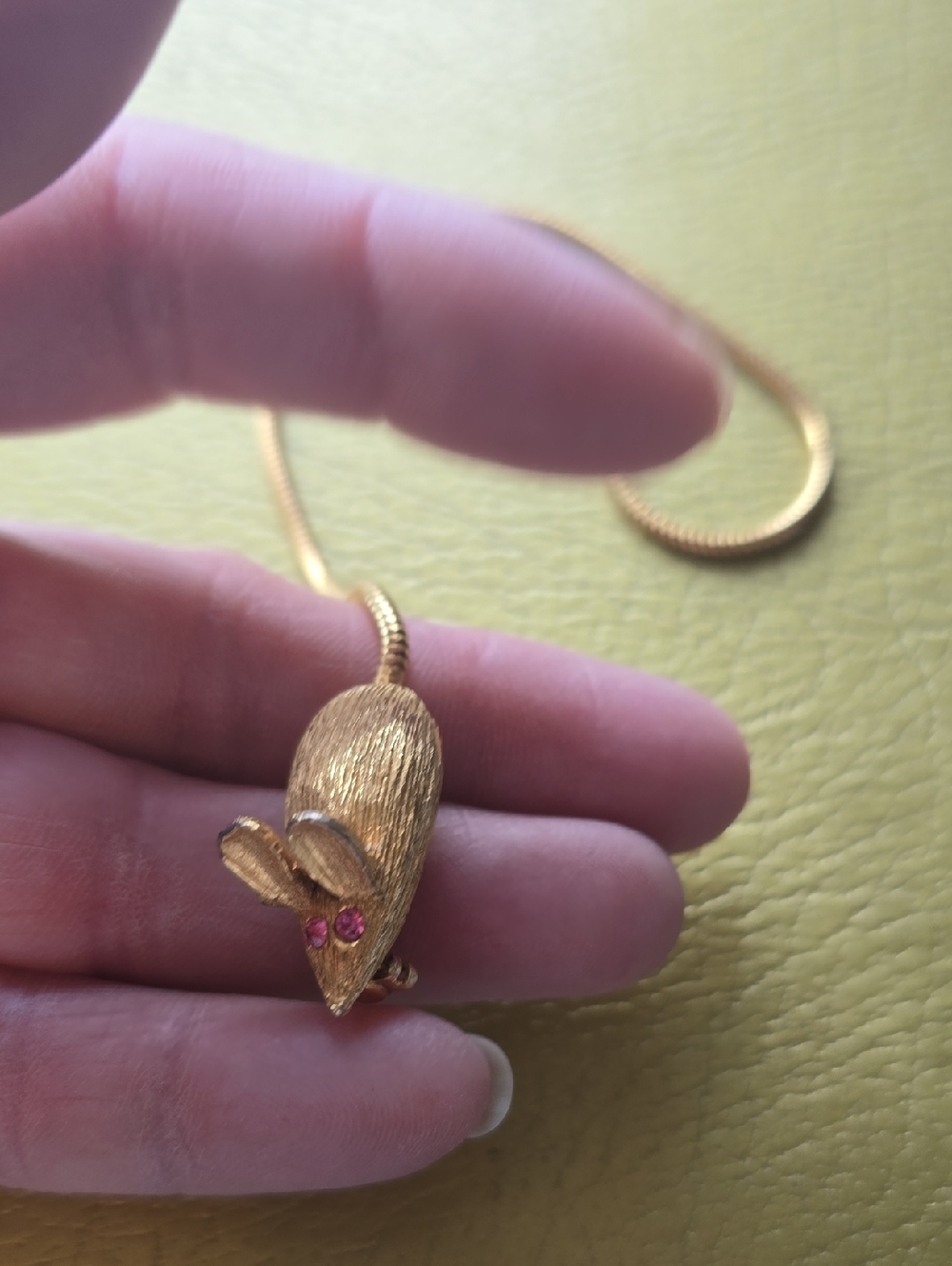 Gold Mouse Brooche with Pink Stone Eyes